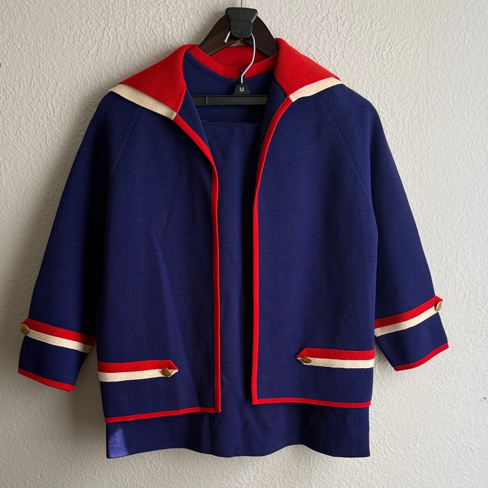 3 piece 100% wool Navy and Red Women's Set